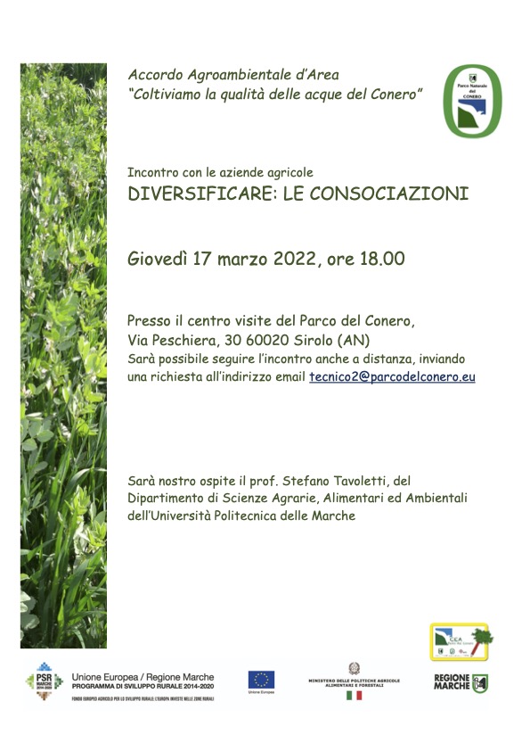 Agricoltura: Il Parco del Conero organizza un incontro sulla Consociazione. Giovedì 17.3 ore 18