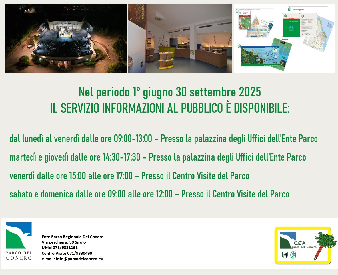 Orari del Centro visite Parco del Conero per l'estate 2025.