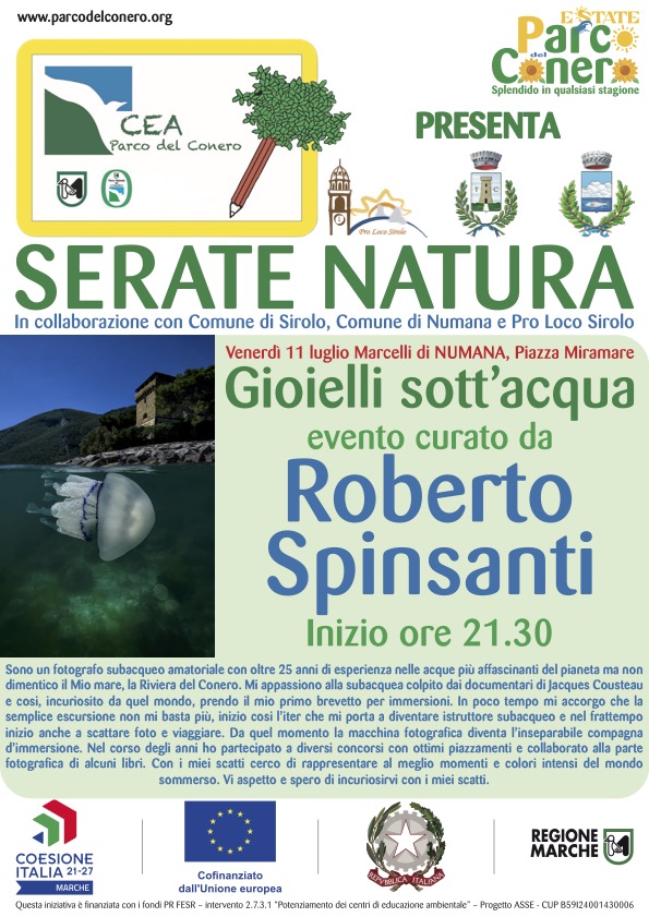 A Marcelli una serata dedicata alla fotografia subacquea di fronte al Conero. Sabato concerto a Portonovo