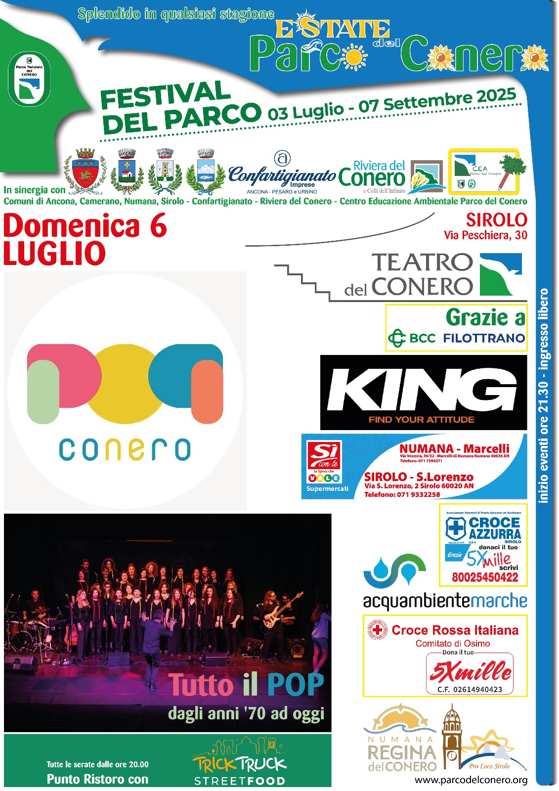 I Pop Conero in concerto aprono il Teatro del Conero domenica alle 21.30. Ingresso gratuito.